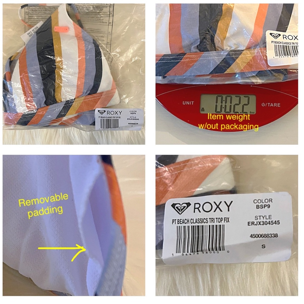 BNWT ROXY Beach Classics Fixed Triangle Bikini Top color MOOD INDIGO Stripe SZ S - Picture 12 of 15